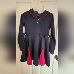 Ted Baker Girls Navy Dress with Pink Accents Age 8